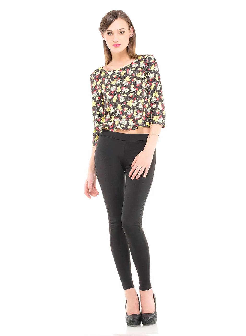 Floral Print Top With Frill