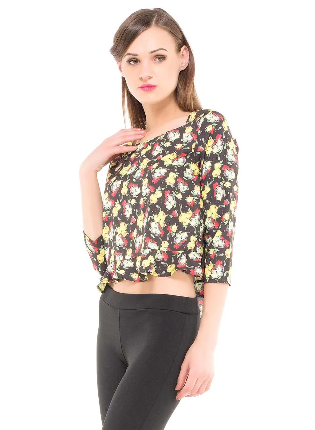 Floral Print Top With Frill