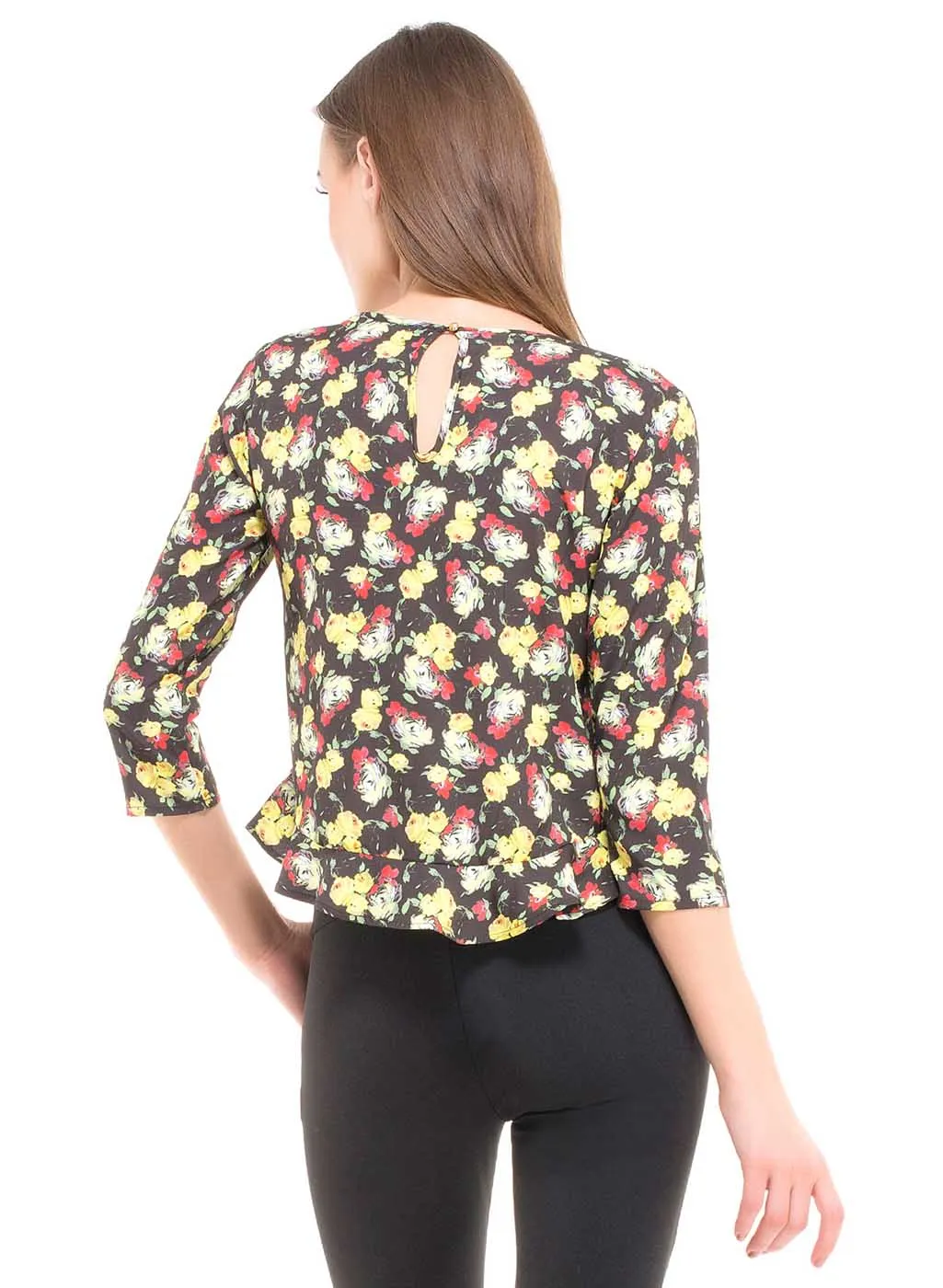 Floral Print Top With Frill