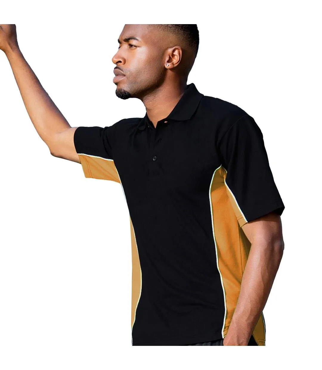 Gamegear® Mens Track Pique Short Sleeve Polo Shirt Top (Black/Gold/White) - UTBC412