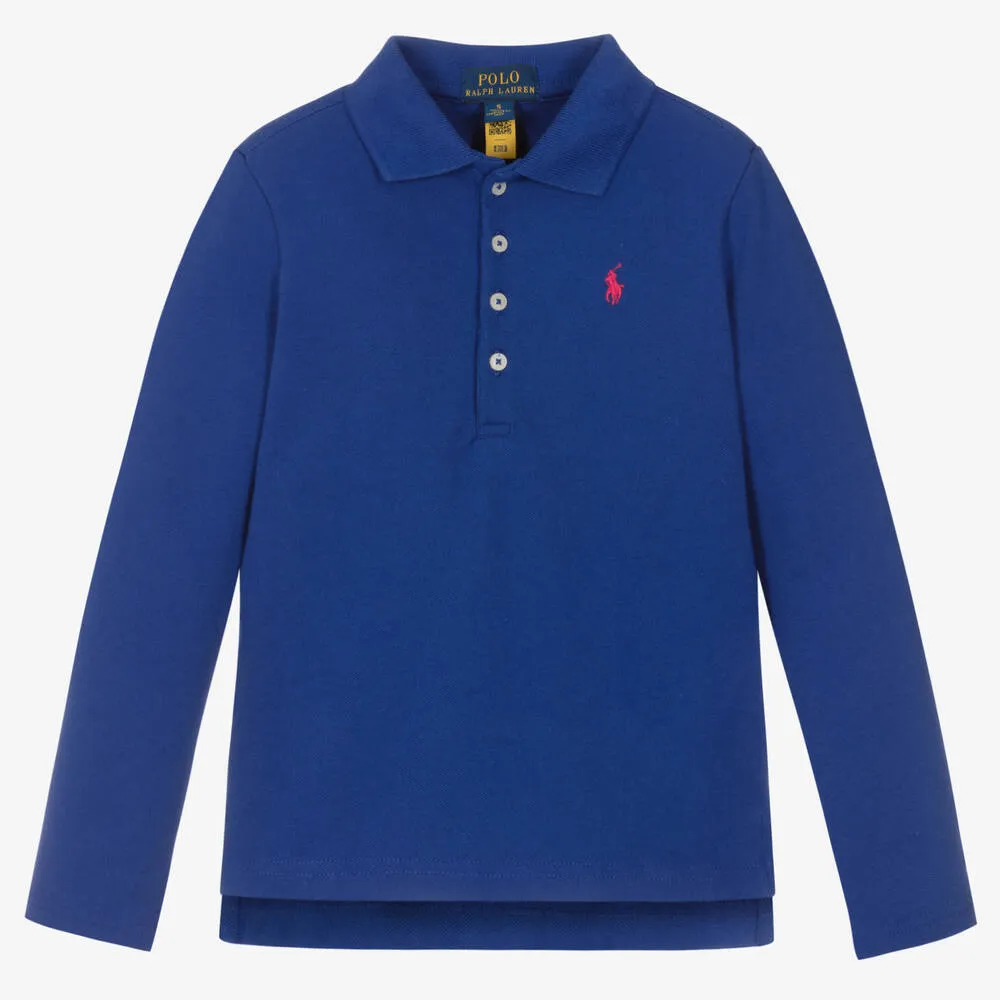 Girls Blue Cotton Polo Top