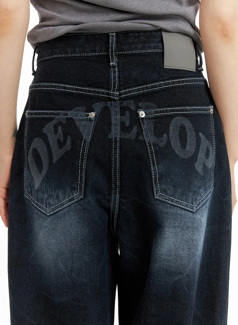 Graphic Lettering Dark Washed Baggy Jeans CM412