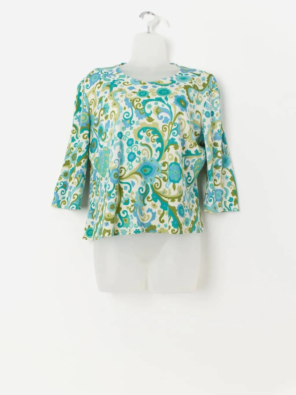 Handmade 70s vintage floral top in blue and green – Medium / Large