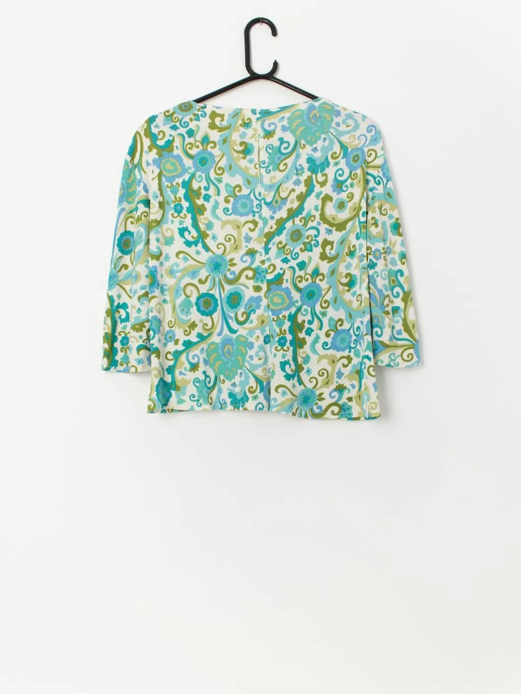 Handmade 70s vintage floral top in blue and green – Medium / Large