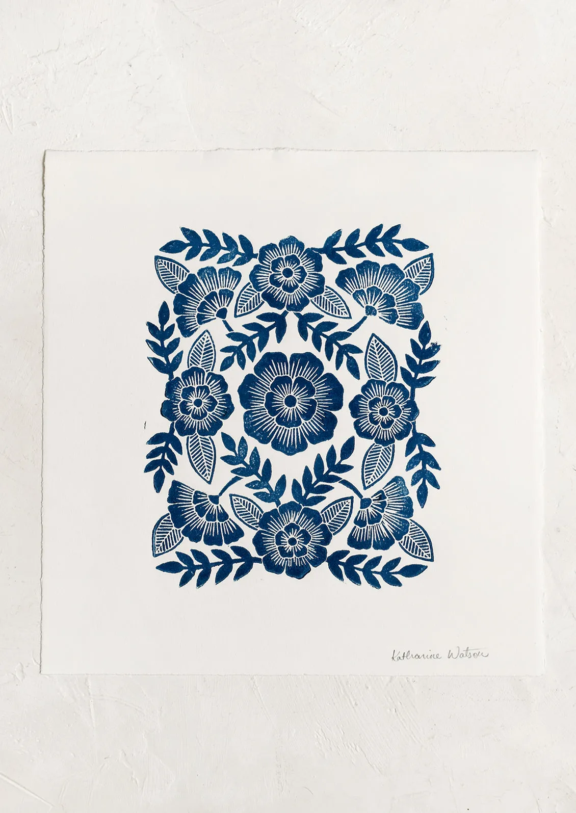 Indigo Floral Woodblock Print