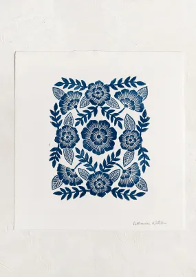 Indigo Floral Woodblock Print