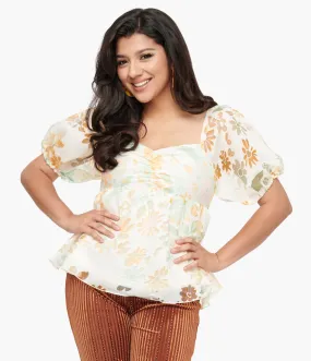 Ivory & Tangerine Floral Babydoll Blouse