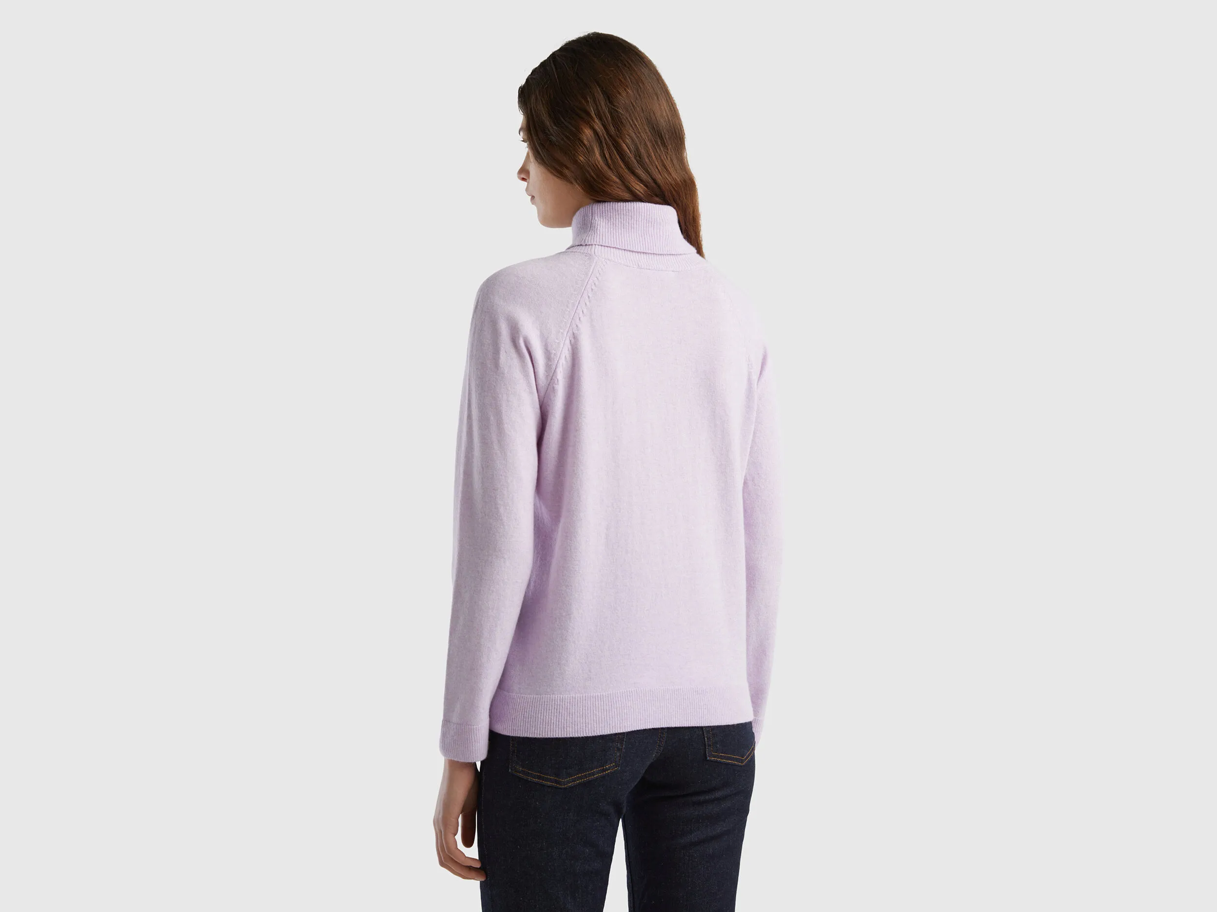 Light lilac turtleneck sweater in cashmere and wool blend - Lilac | Benetton