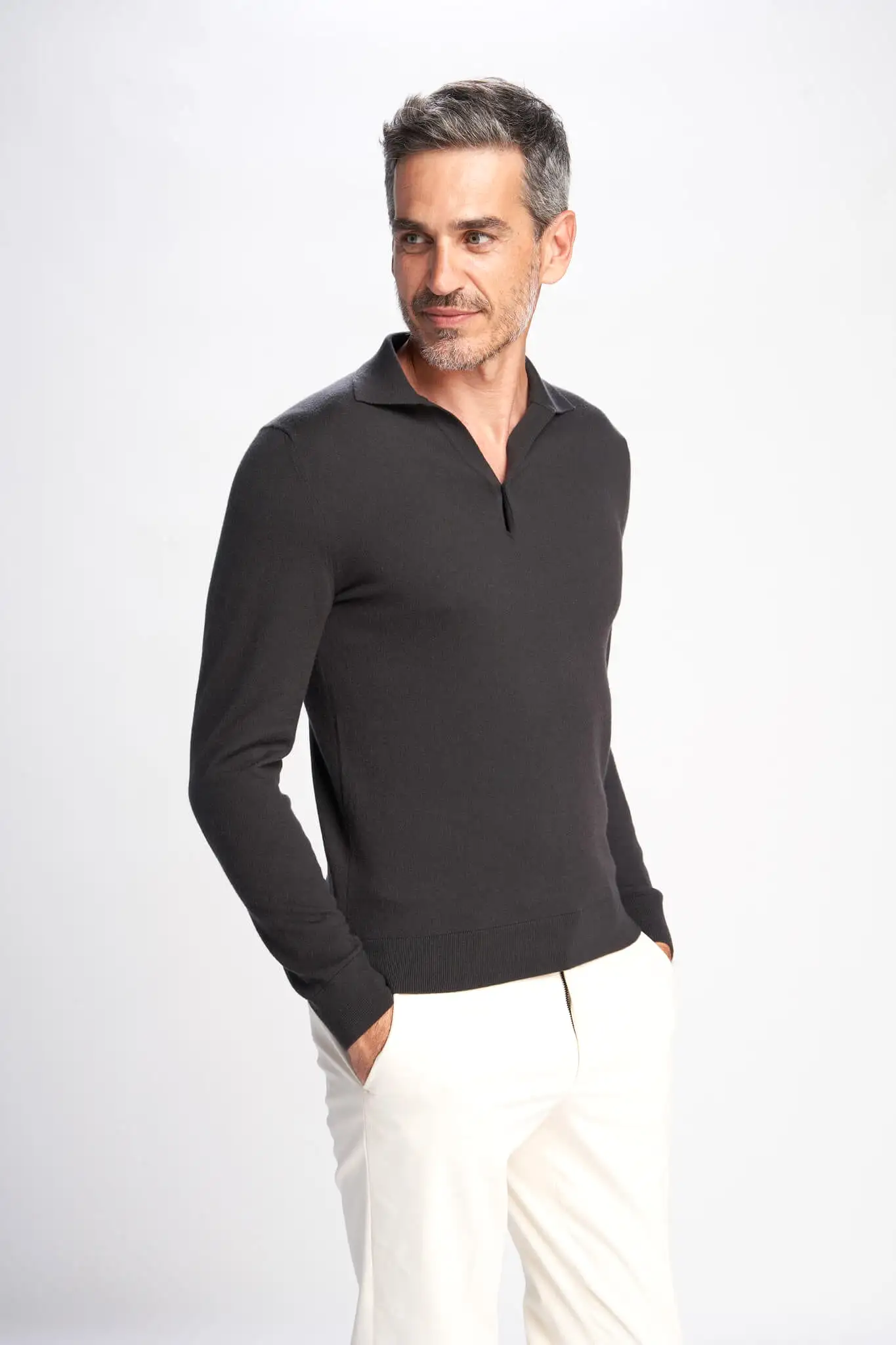 Markus long sleeved knitted polo in top cashmere