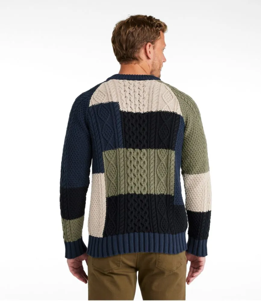 Men's Signature Cotton Fisherman Sweater, Crewneck, Colorblock