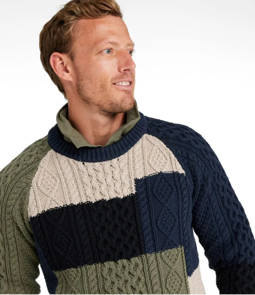 Men's Signature Cotton Fisherman Sweater, Crewneck, Colorblock