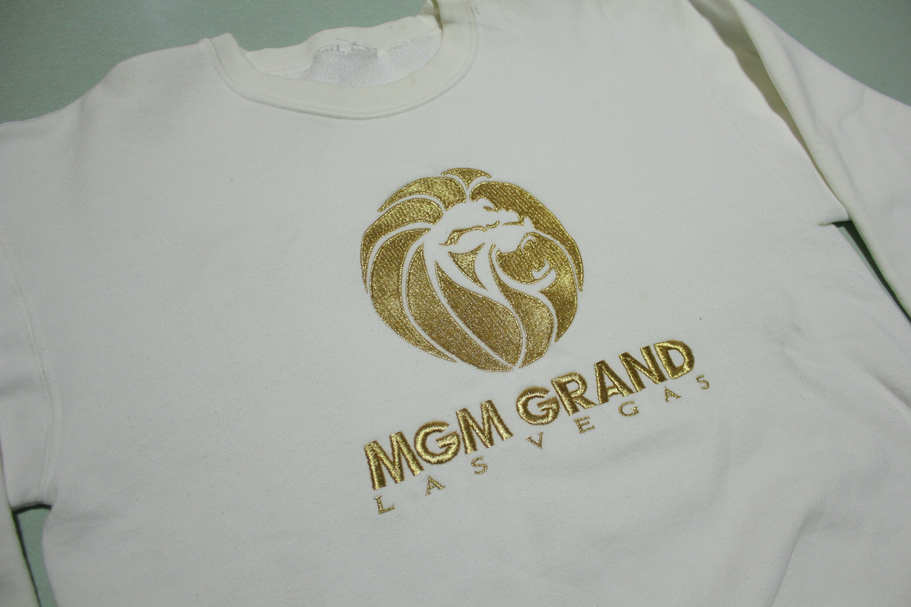 MGM Grand Las Vegas Vintage 1993 90's Gold Embroidered Cocaine White Sweatshirt