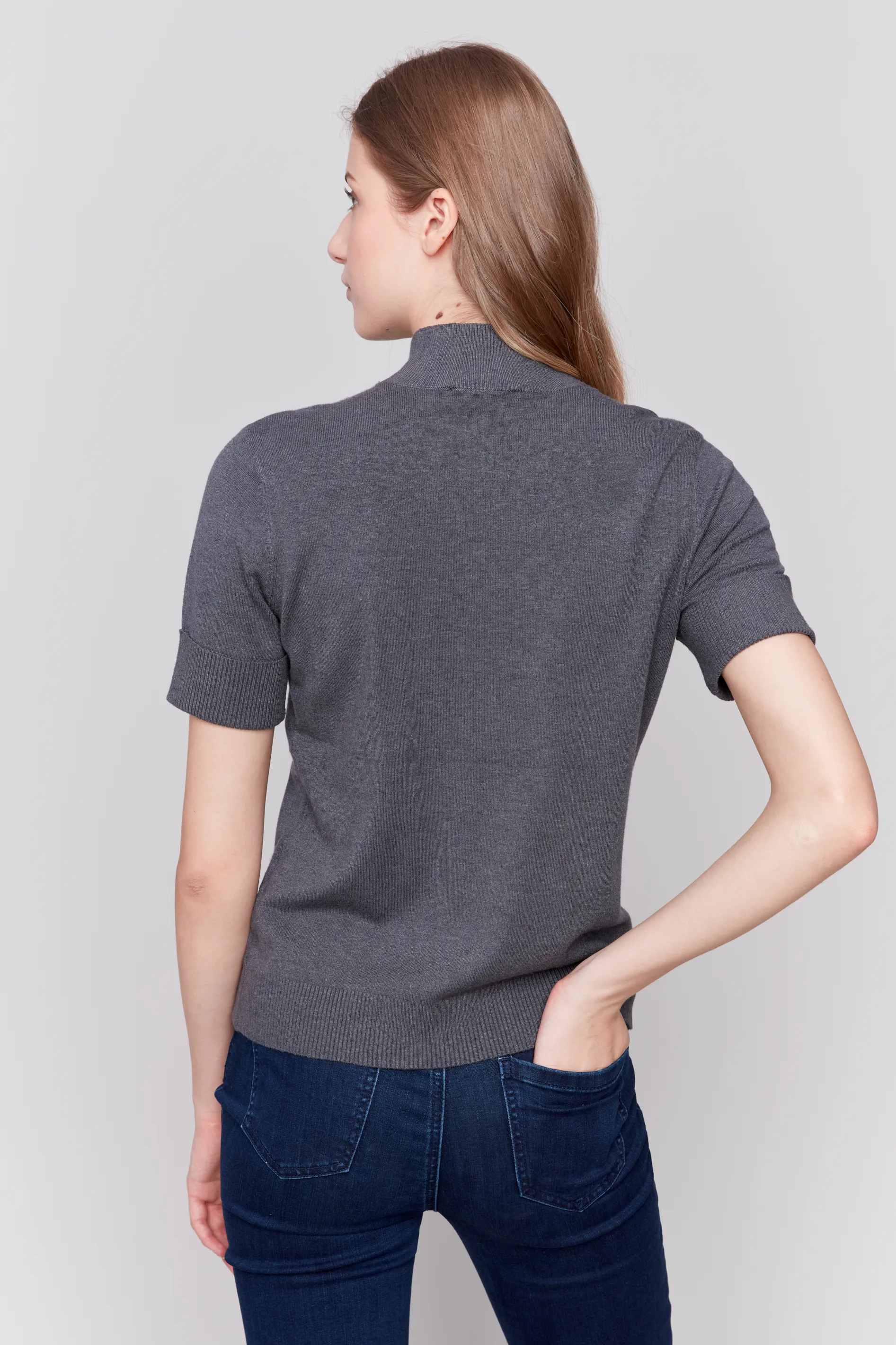 Mock Neck Short Sleeve Light Weight Sweater