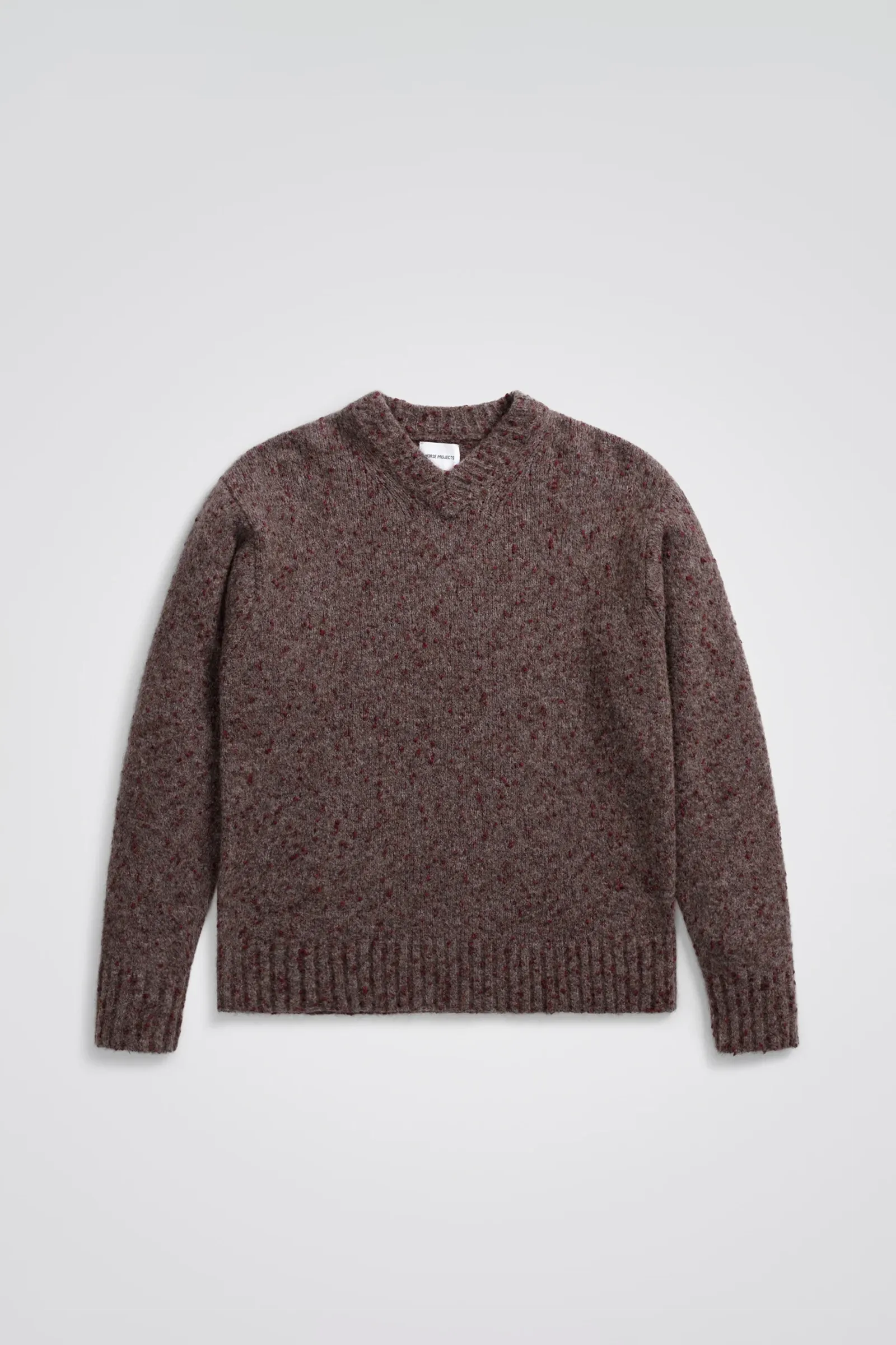 Norse Projects Rasmus Relaxed Tweed V-Neck Sweater Burgundy