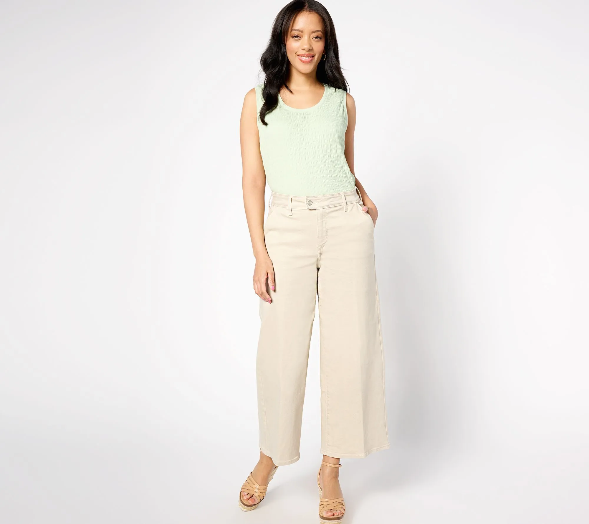 NYDJ High Rise Mona Wide Leg Trouser w/ Tab - Feather