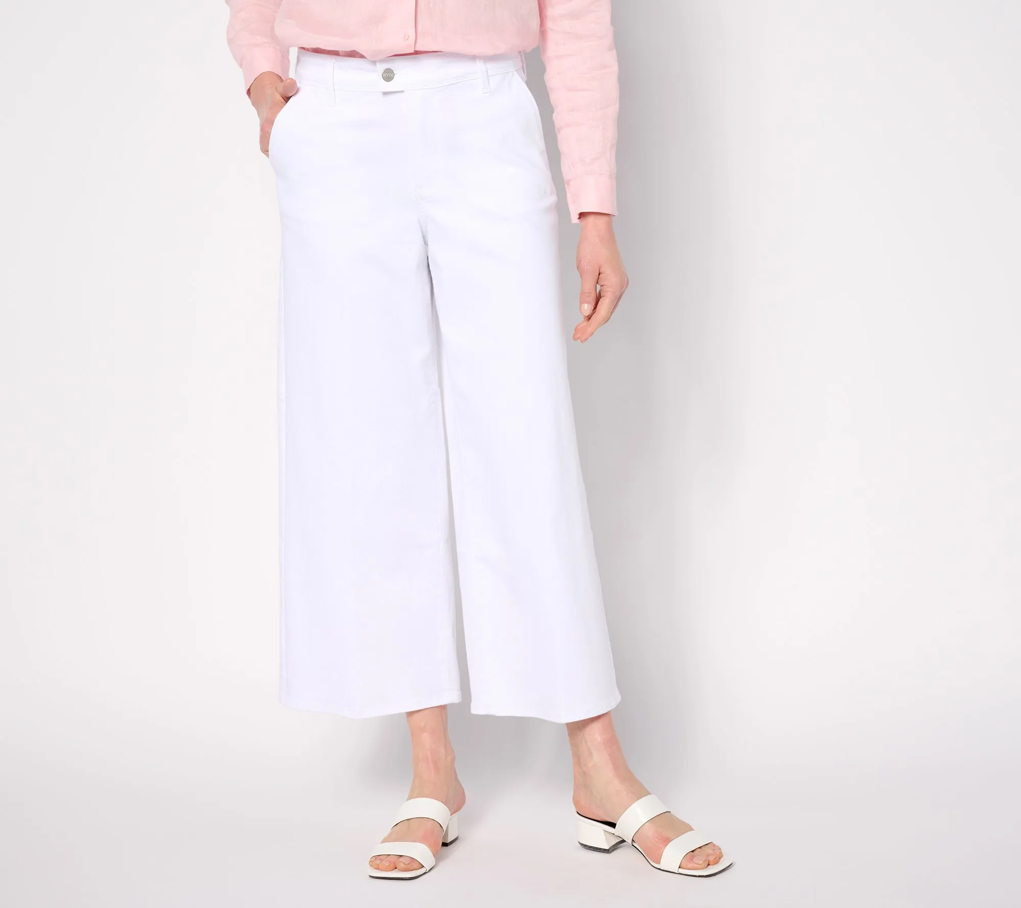 NYDJ High Rise Mona Wide Leg Trouser w/ Tab - Optic White