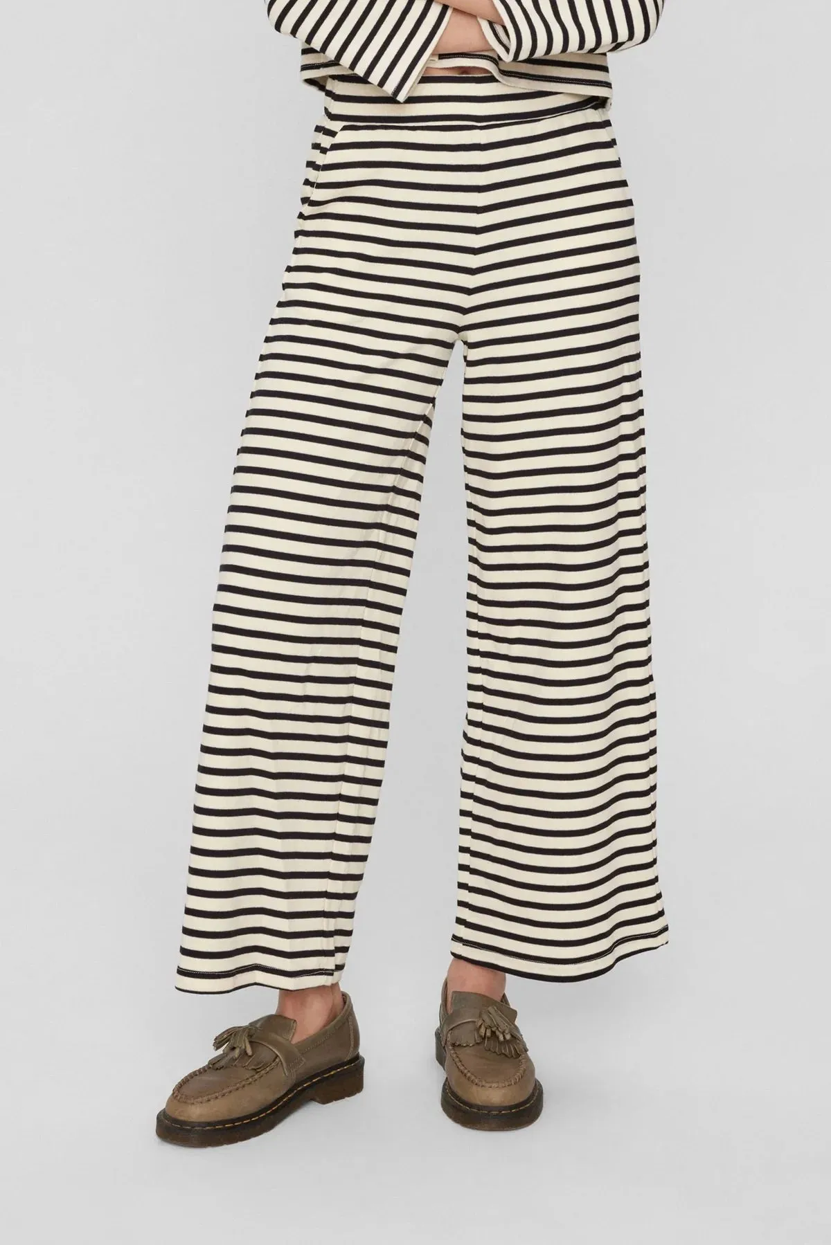 Nümph Nuhubsa Wide Leg Breton Striped Trouser in Caviar