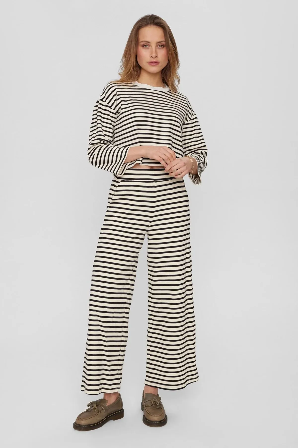 Nümph Nuhubsa Wide Leg Breton Striped Trouser in Caviar