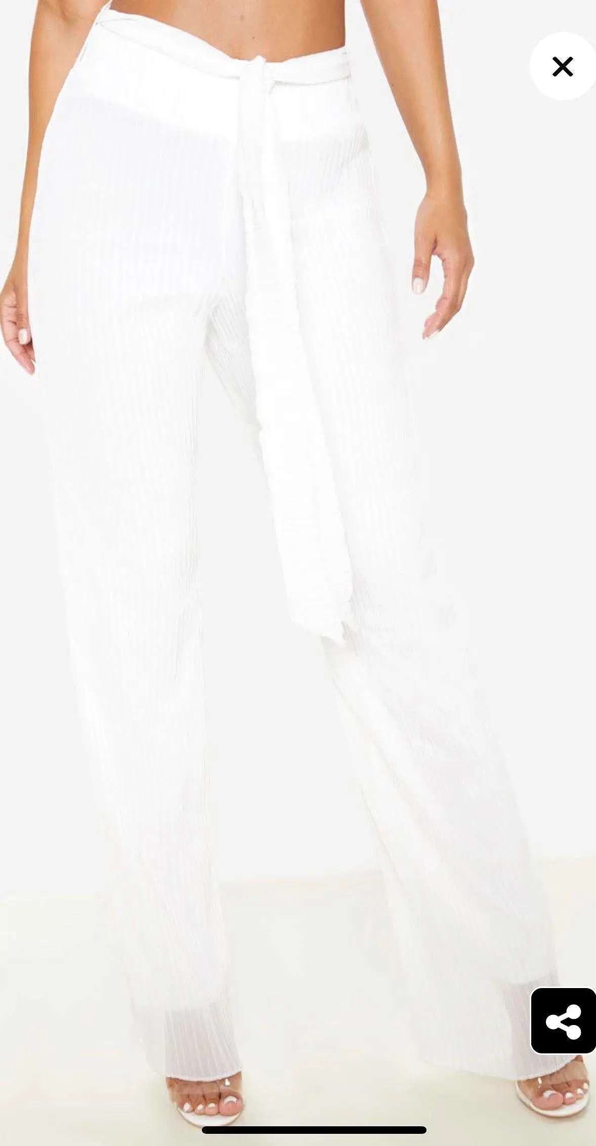 PLT White Tie Waist Pleated Chiffon Wide Leg Trouser