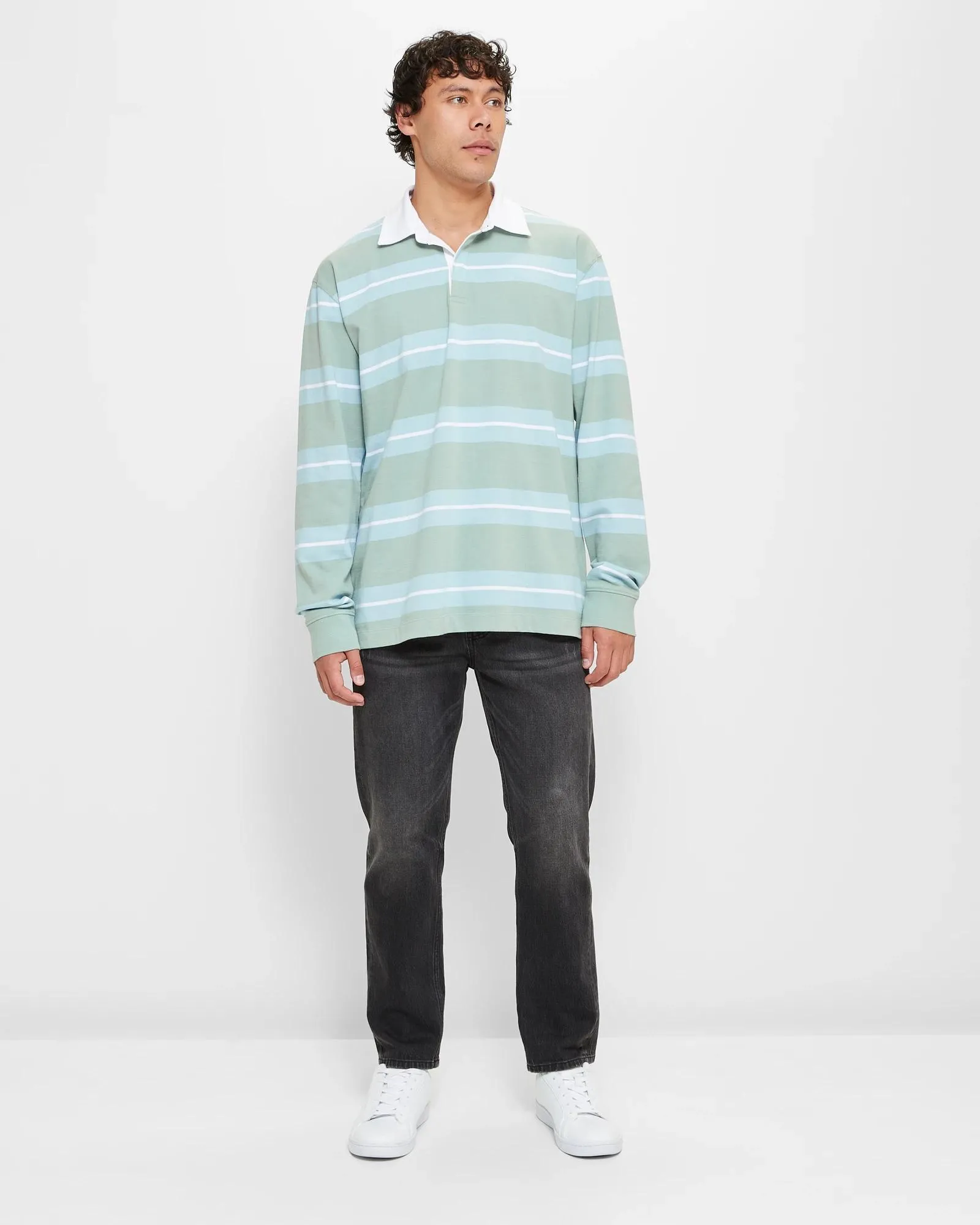 popular  Long Sleeve Stripe Rugby Polo Top - Commons