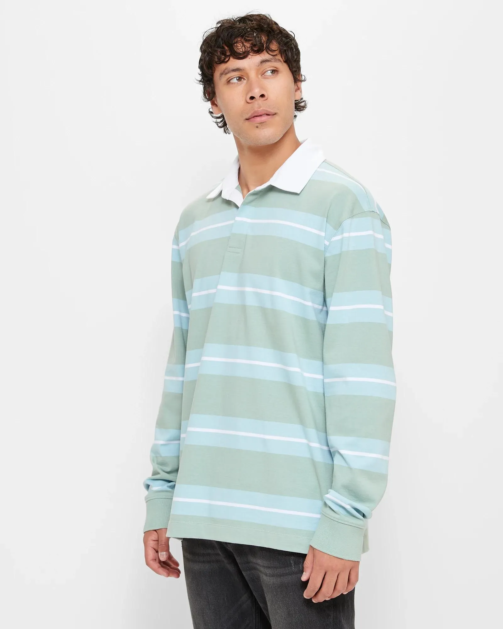 popular  Long Sleeve Stripe Rugby Polo Top - Commons