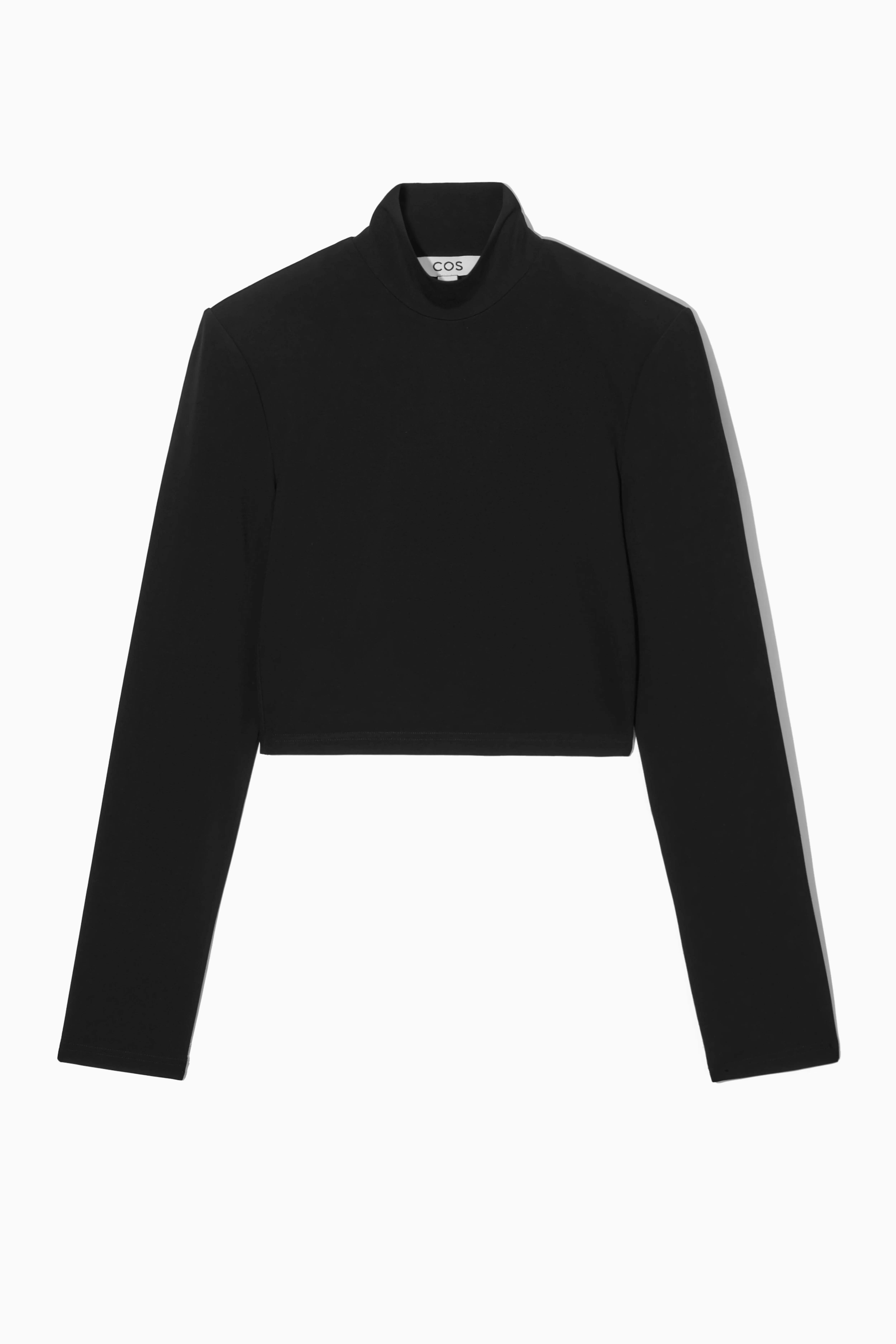 POWER-SHOULDER CROPPED TOP - Polo-neck - Long sleeve - BLACK - Ladies | H&M GB