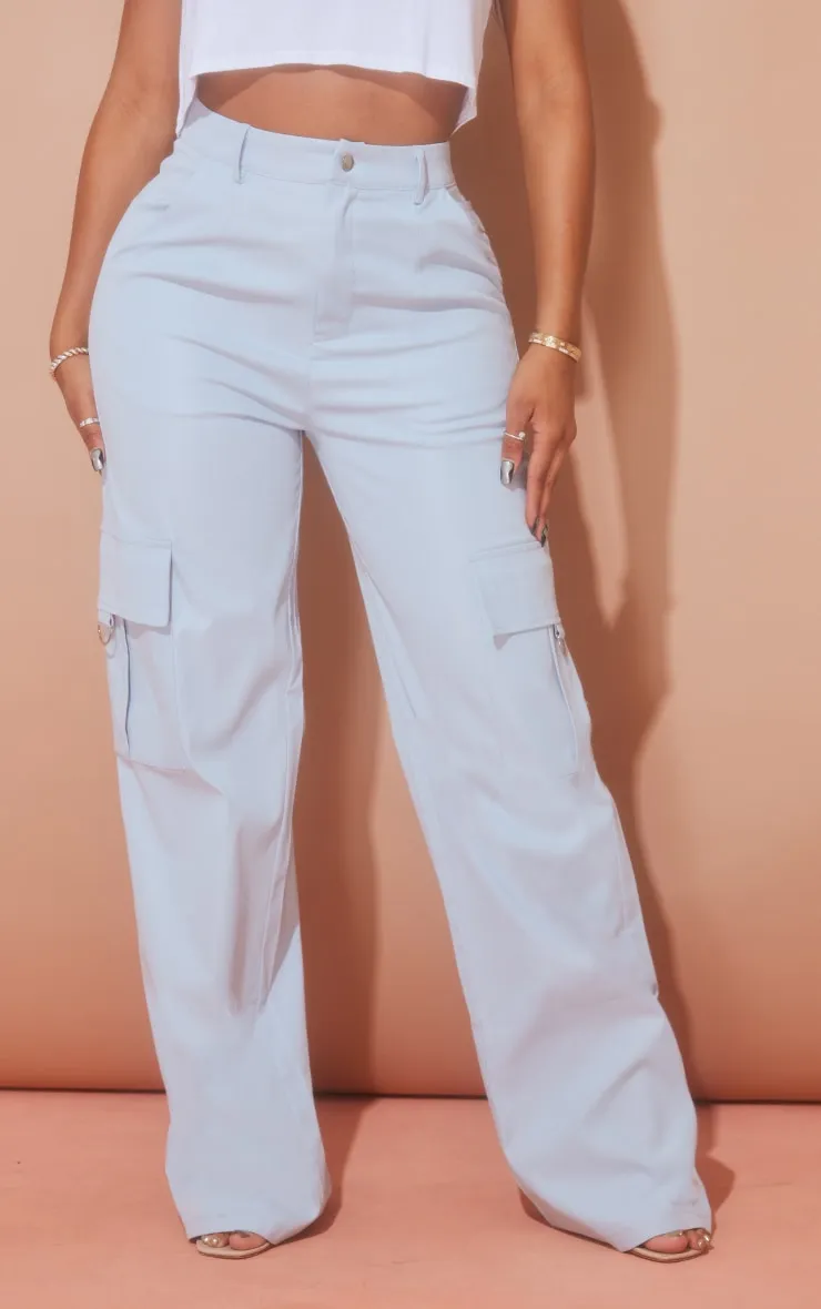 Prettylittlething Shape Blue Cargo Wide Trouser