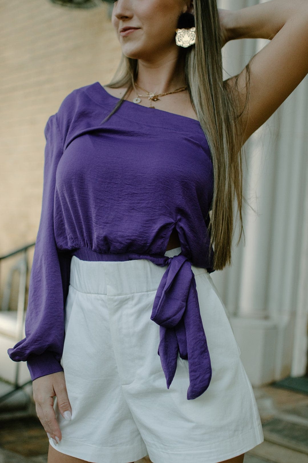 Purple One Shoulder Satin Top