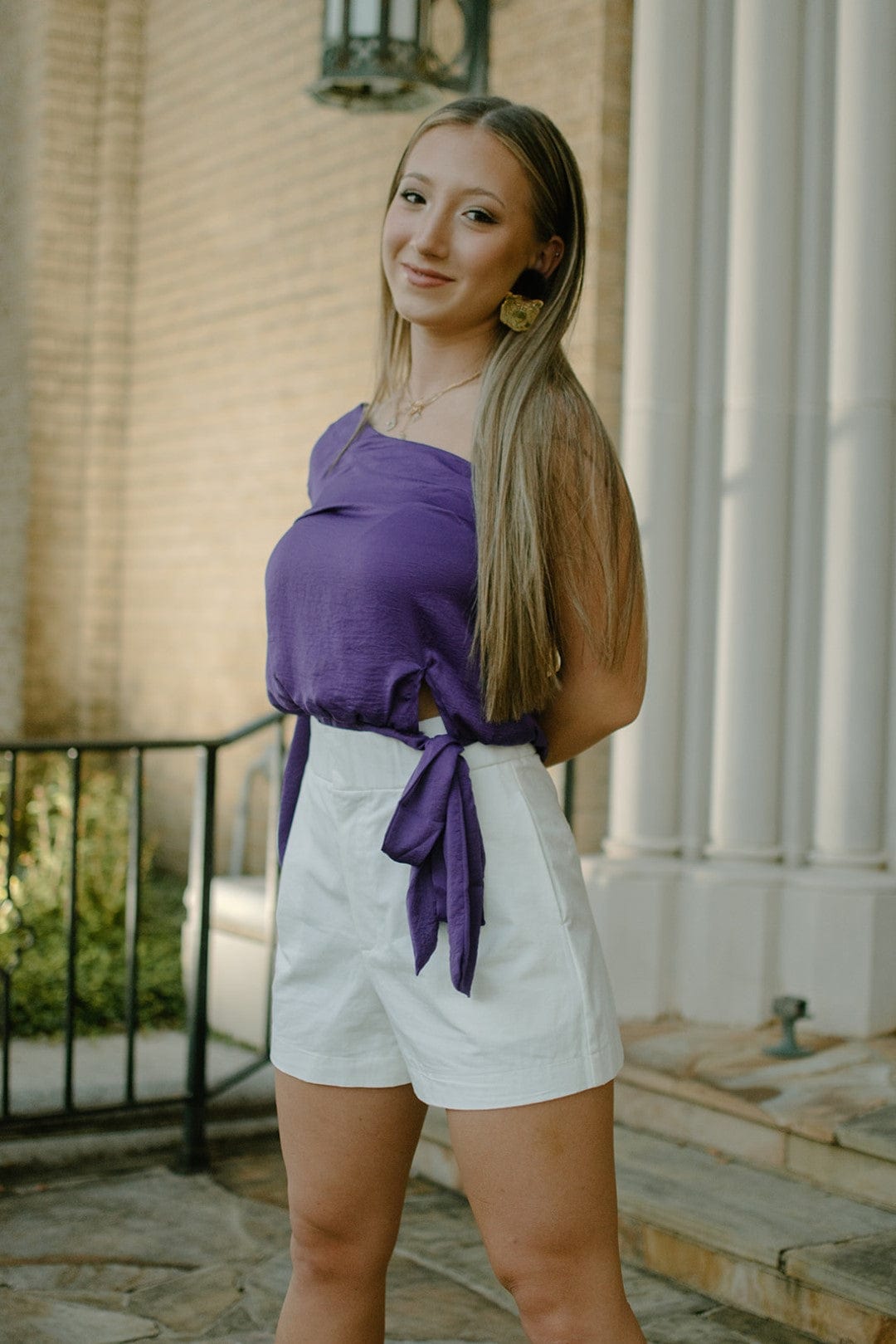 Purple One Shoulder Satin Top