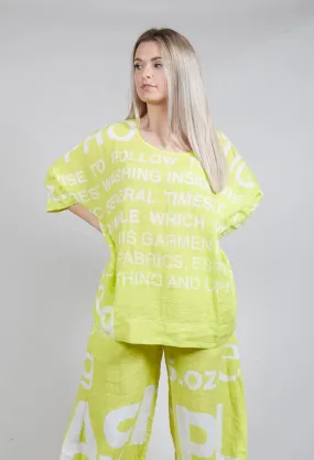 Relaxed Fit Linen Top with Large Lettering in Sun Print