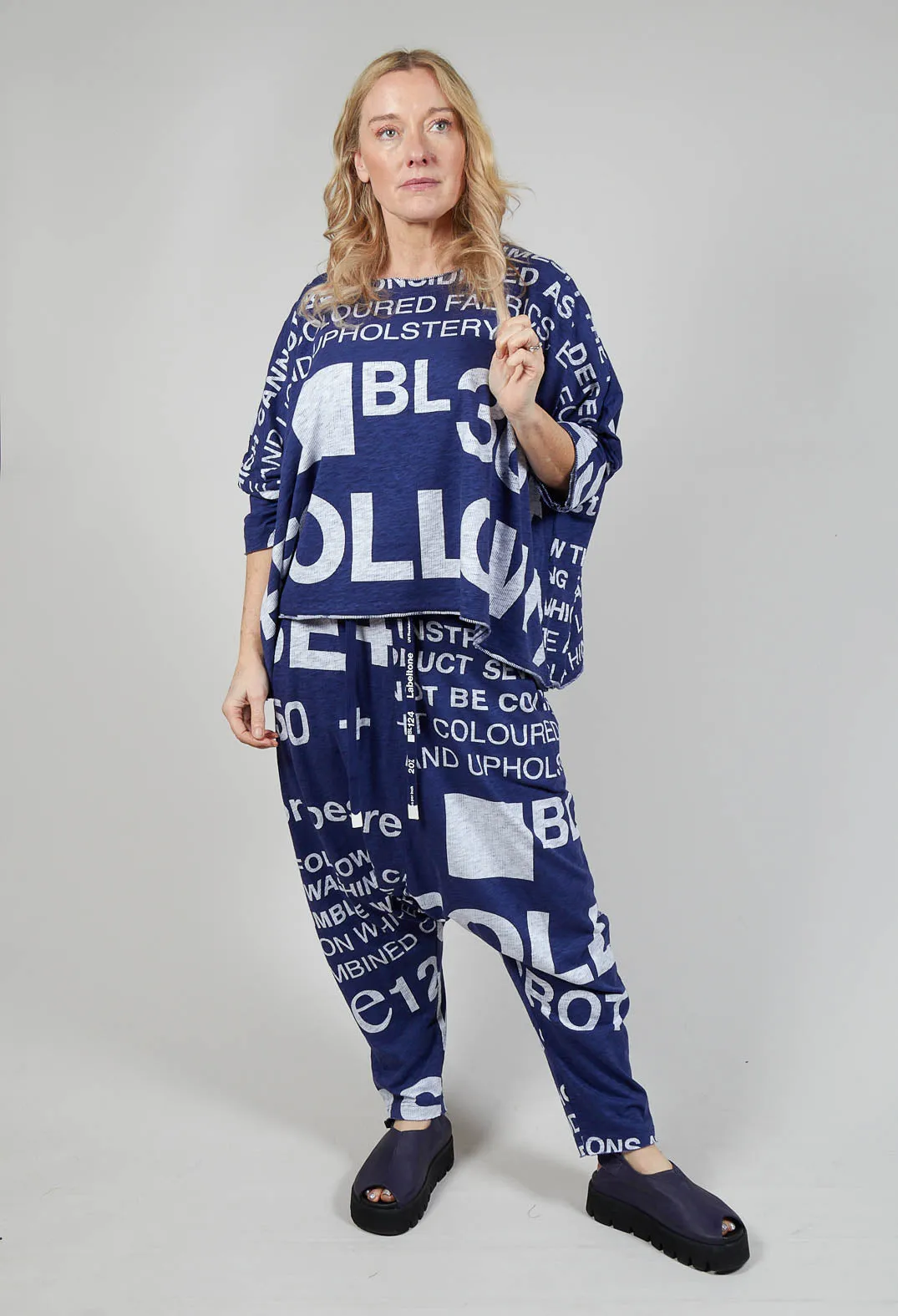 Relaxed Fit Top with Large Lettering in Azur Print