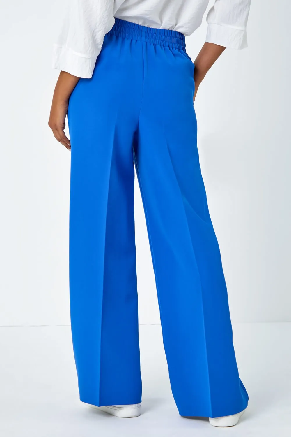 Royal Blue Wide Leg Tie Front Stretch Trouser | Roman UK