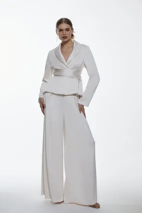 Satin Back Crepe Pleat Detail Wide Leg Trouser | Karen Millen