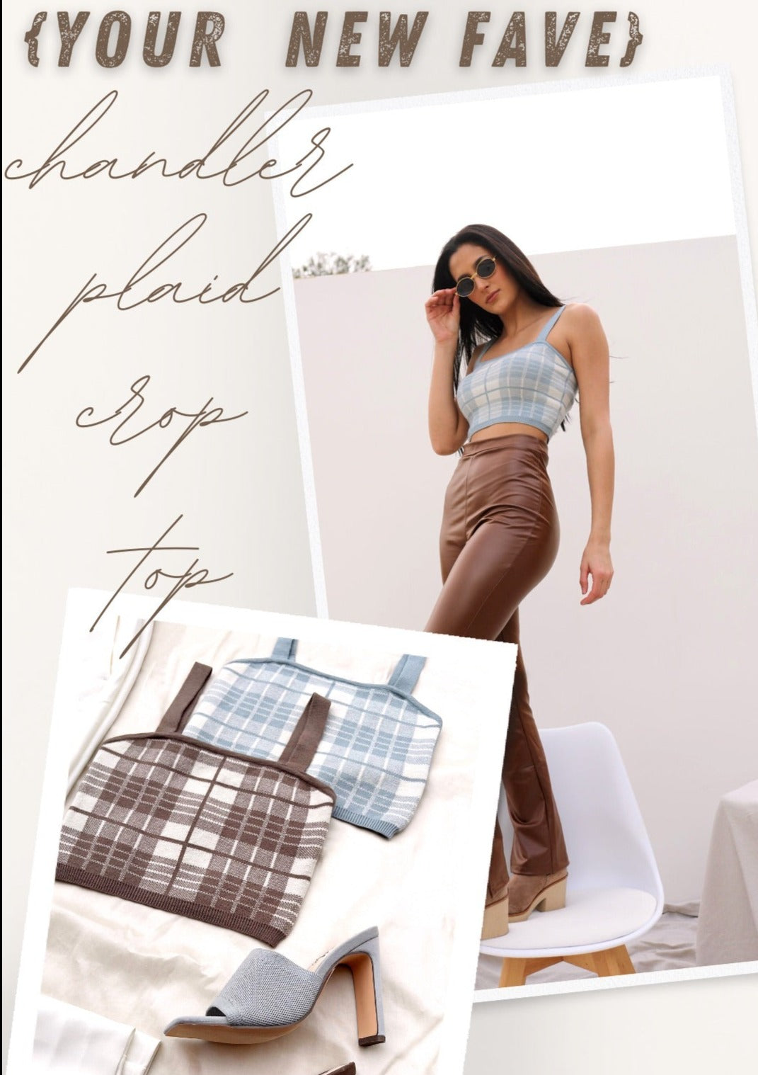 SIZE LARGE Chandler Plaid Crop Top