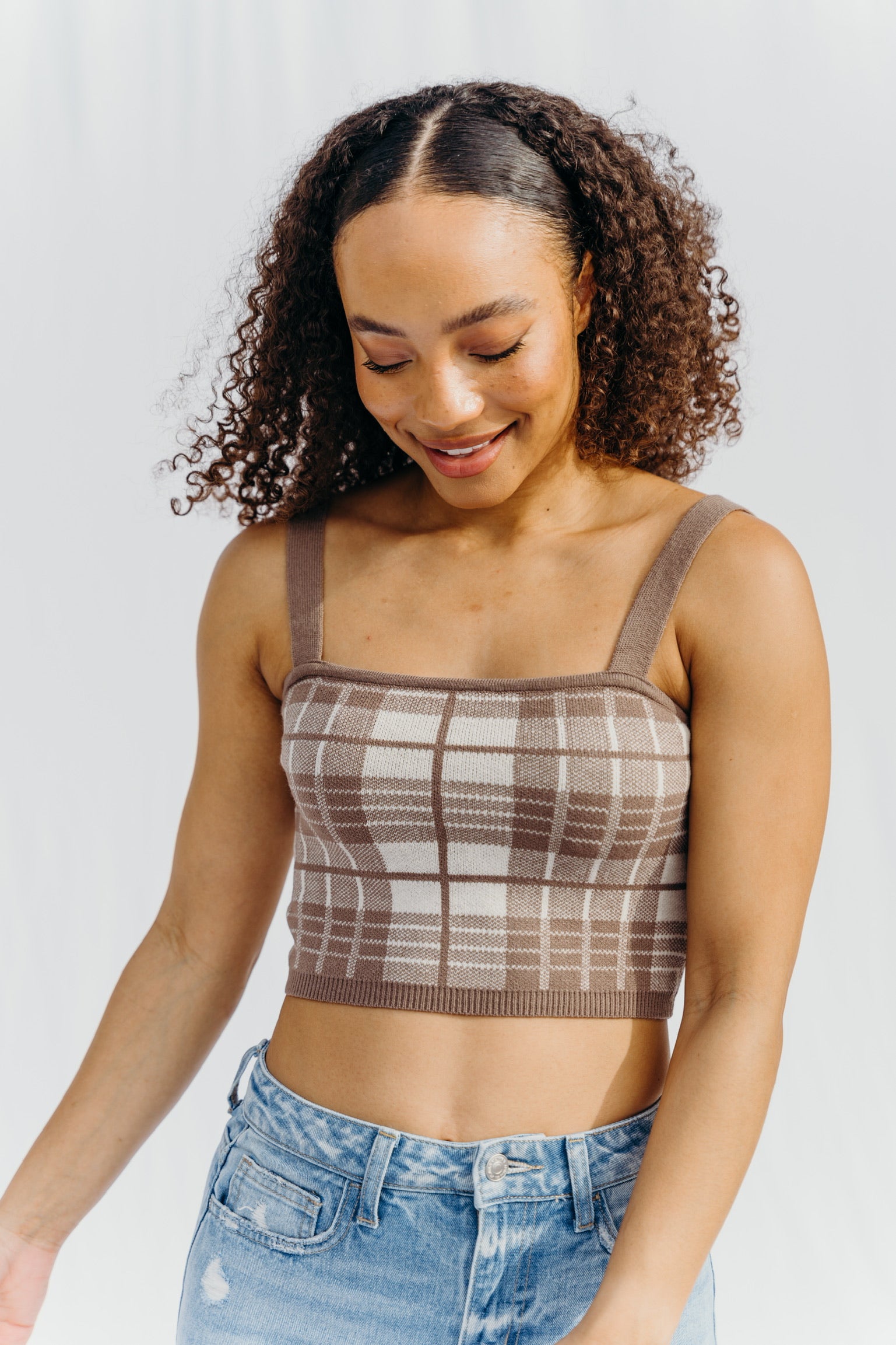 SIZE LARGE Chandler Plaid Crop Top