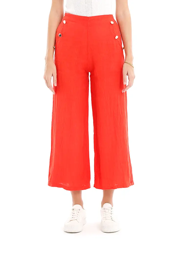 Solid Wide Legged Button Trouser