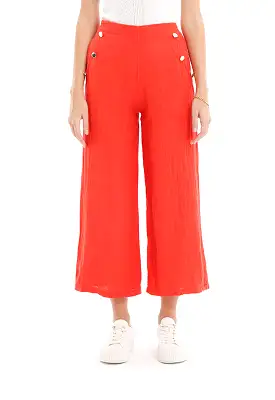 Solid Wide Legged Button Trouser