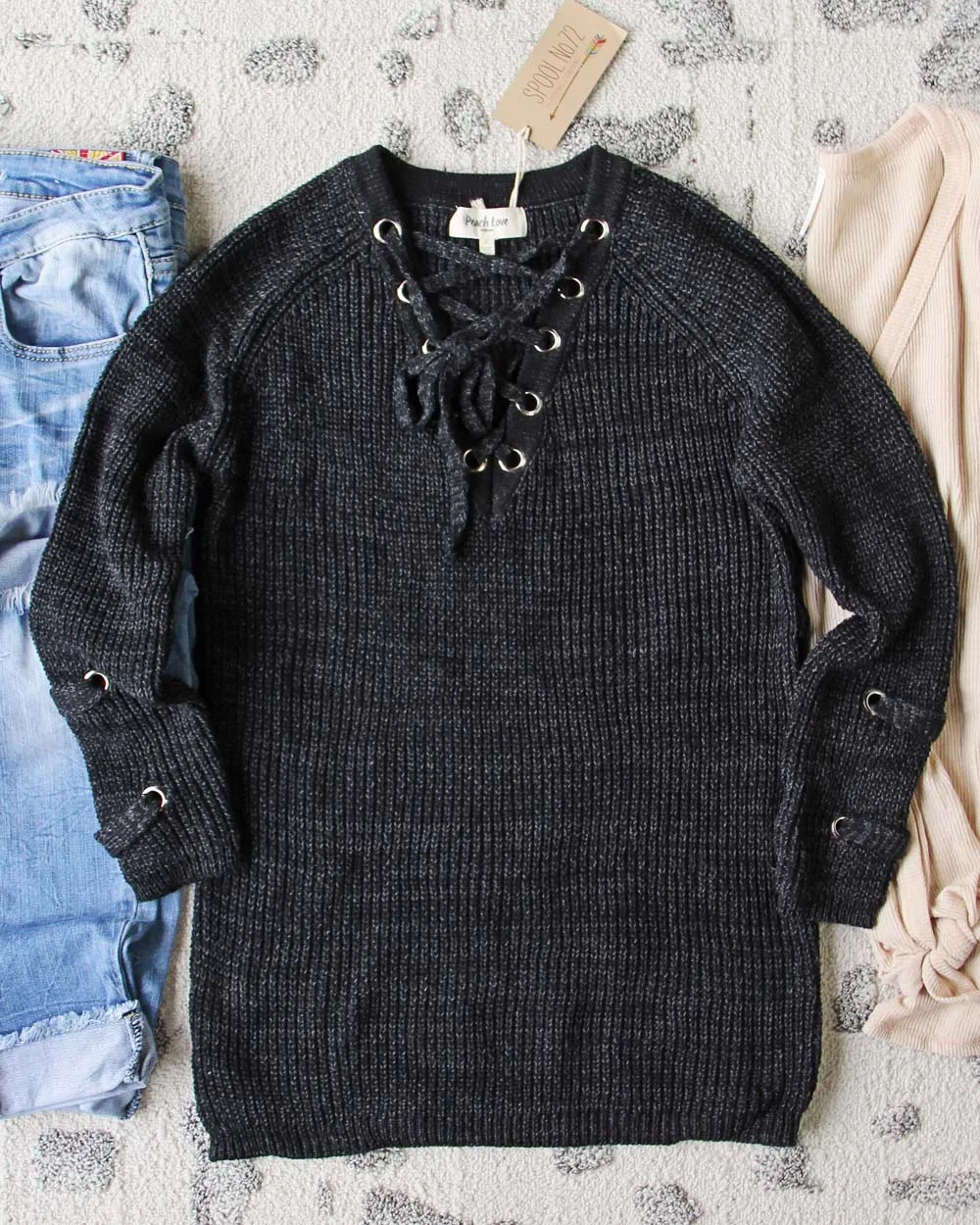 Stevie Lace-Up Sweater in Charcoal