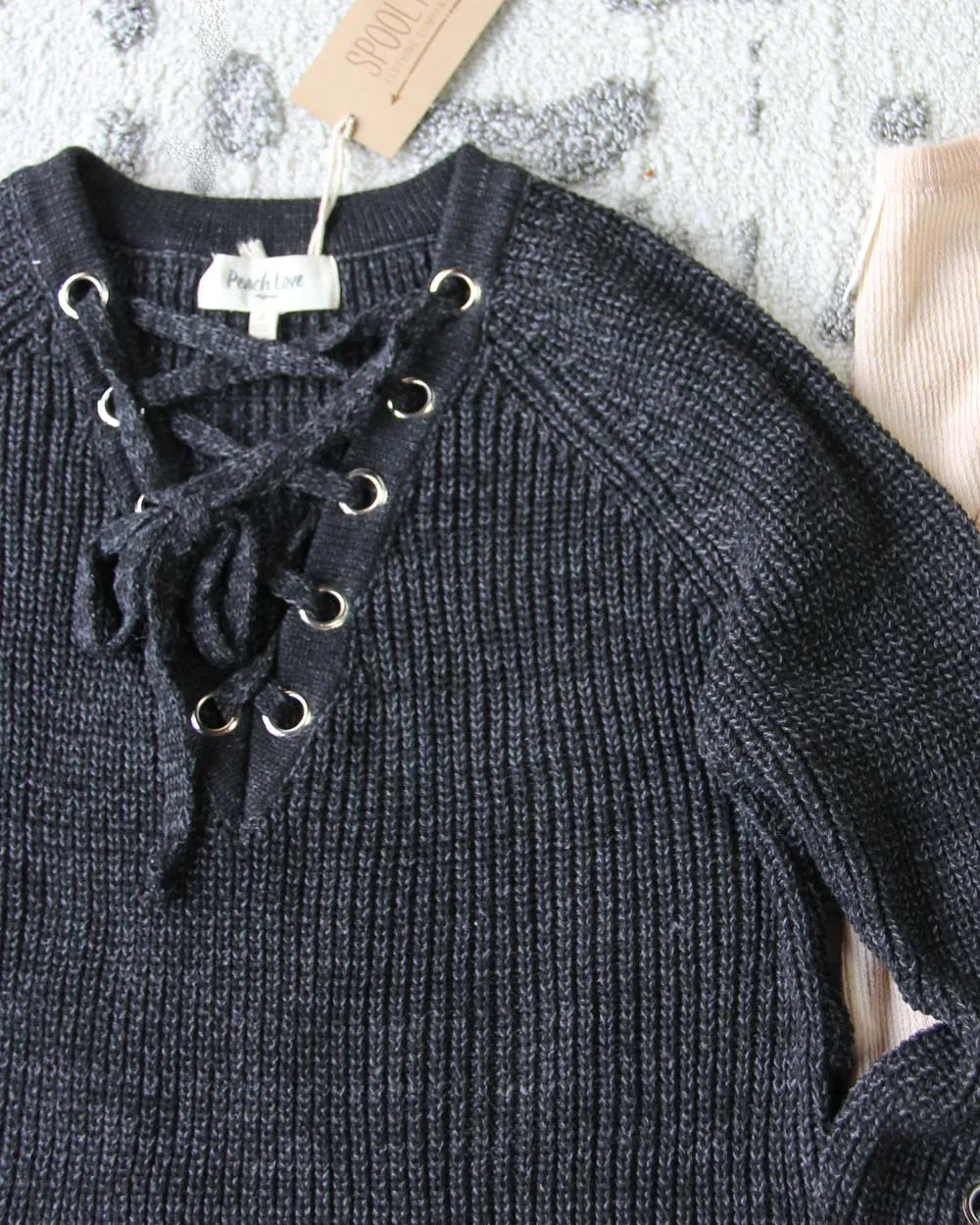 Stevie Lace-Up Sweater in Charcoal