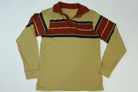 Striped Brown Vintage 80's Long Sleeve Polo Golf Shirt