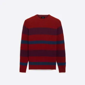 Striped Waffle Crew Neck Sweater