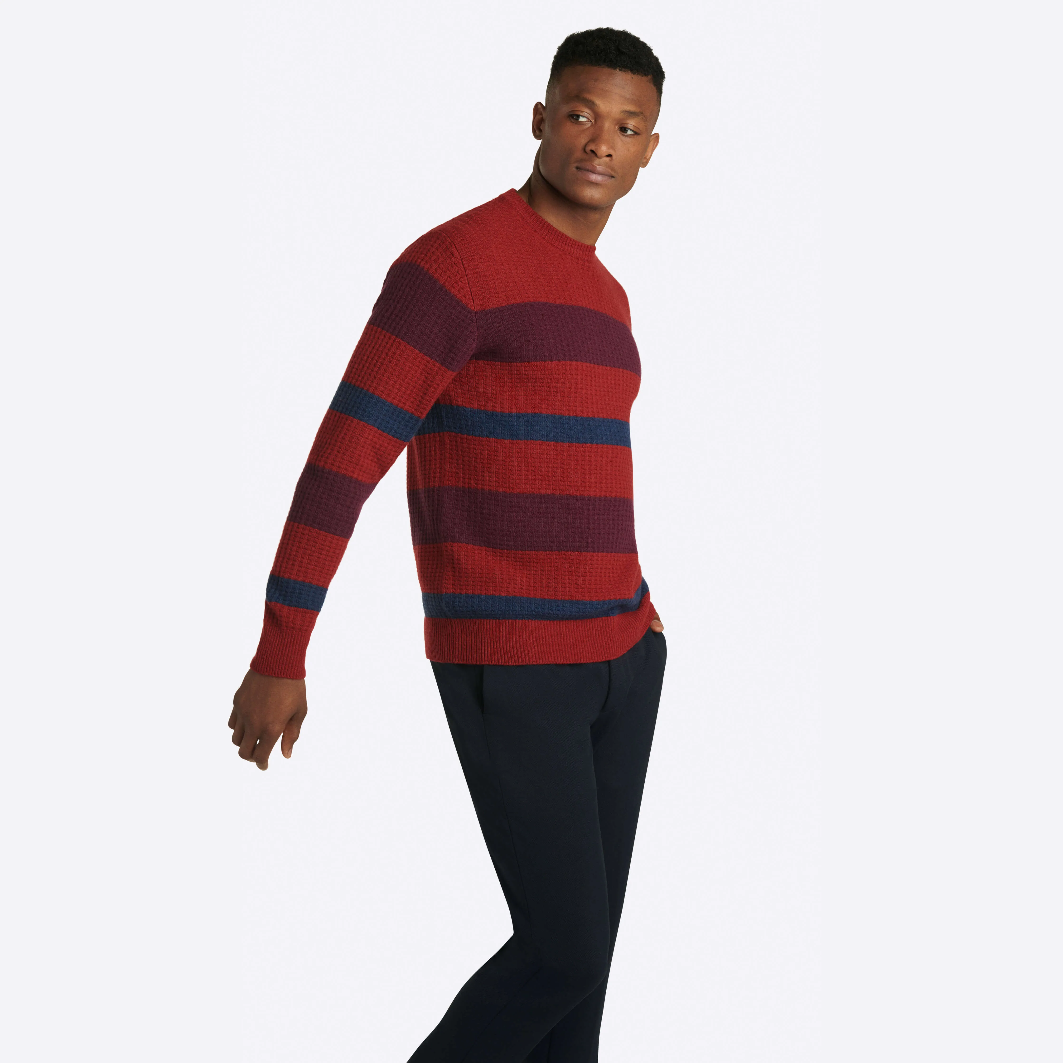 Striped Waffle Crew Neck Sweater