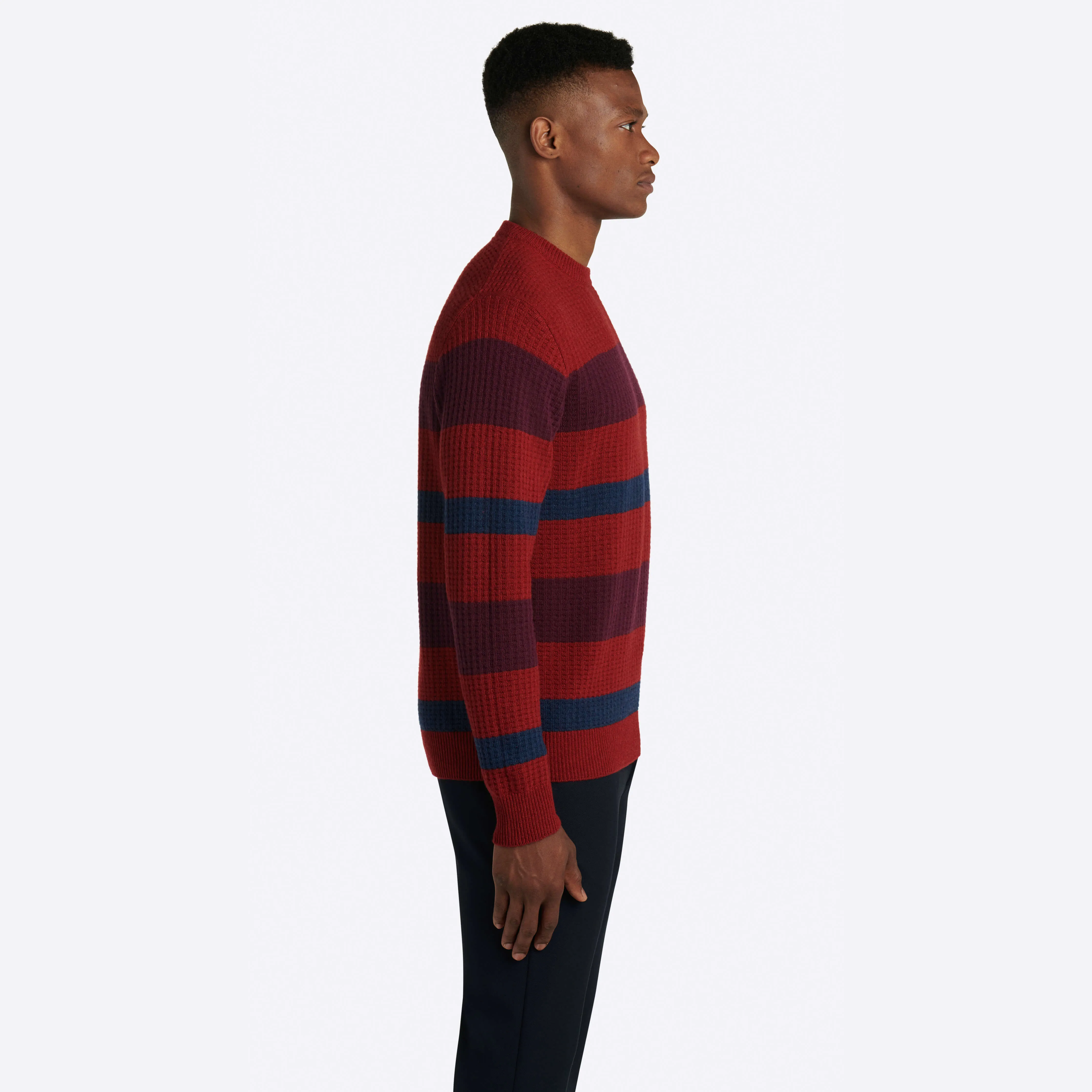 Striped Waffle Crew Neck Sweater