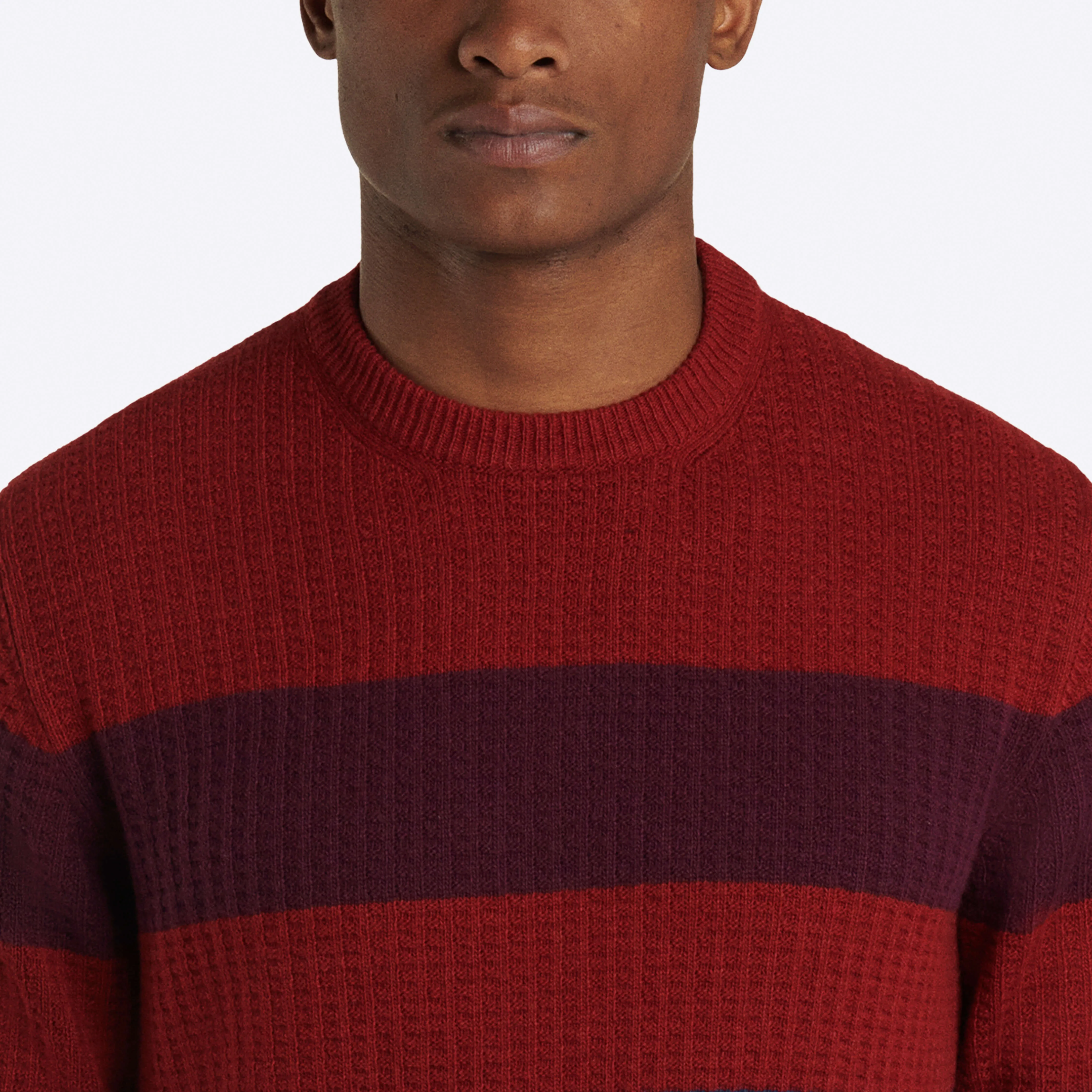 Striped Waffle Crew Neck Sweater