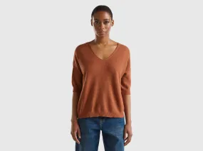 Sweater in linen and cotton blend - Brown | Benetton