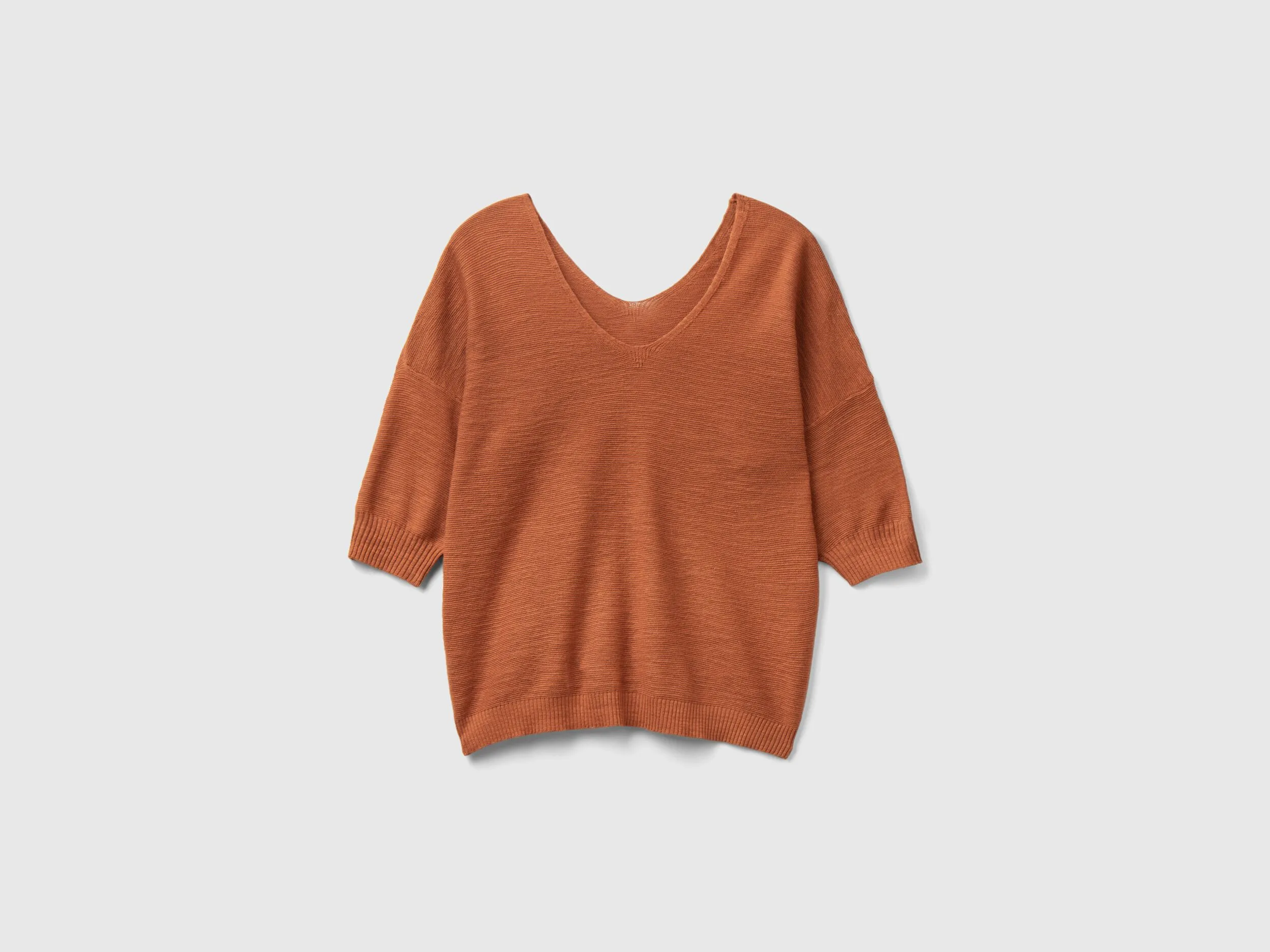 Sweater in linen and cotton blend - Brown | Benetton