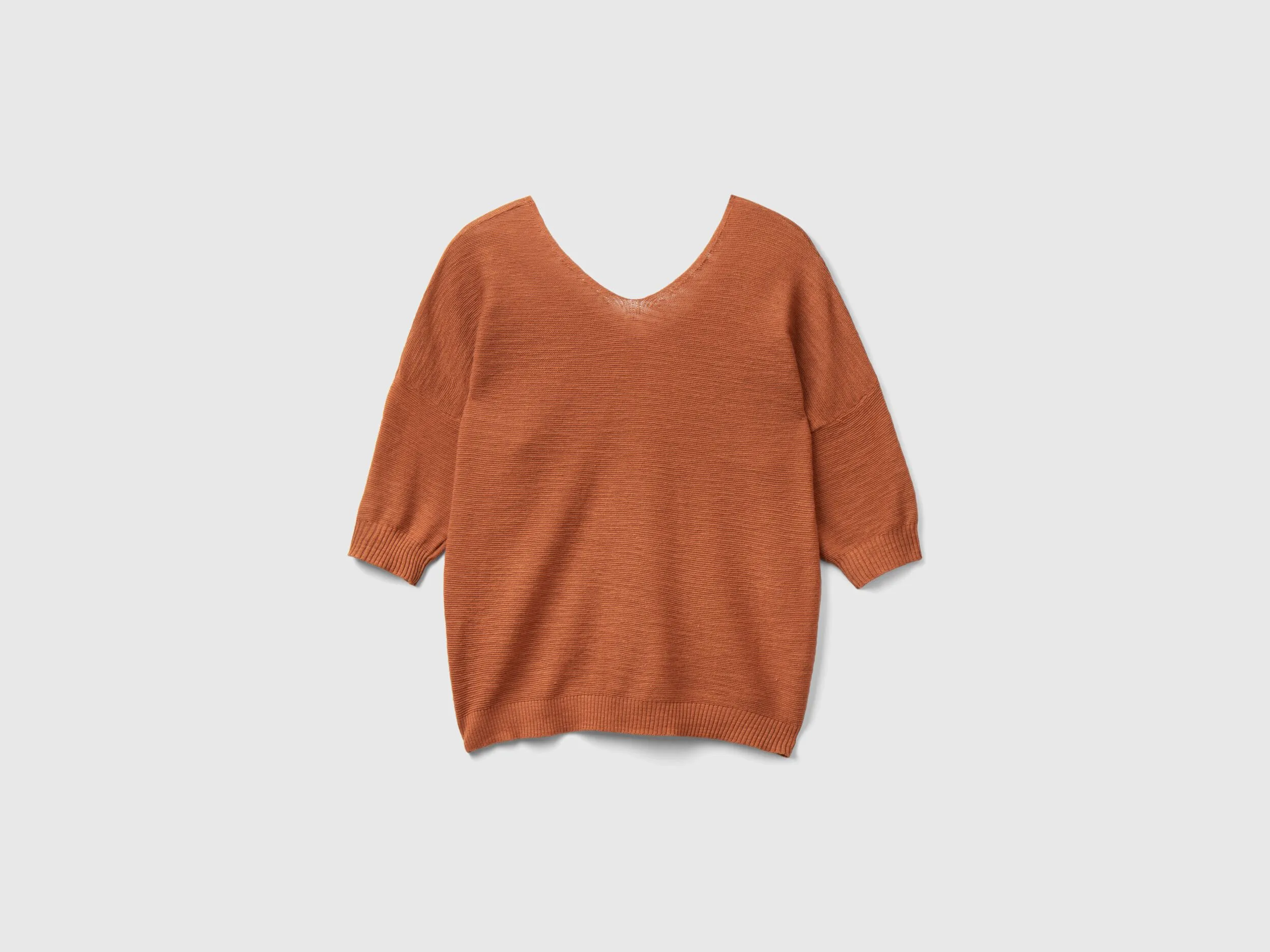 Sweater in linen and cotton blend - Brown | Benetton