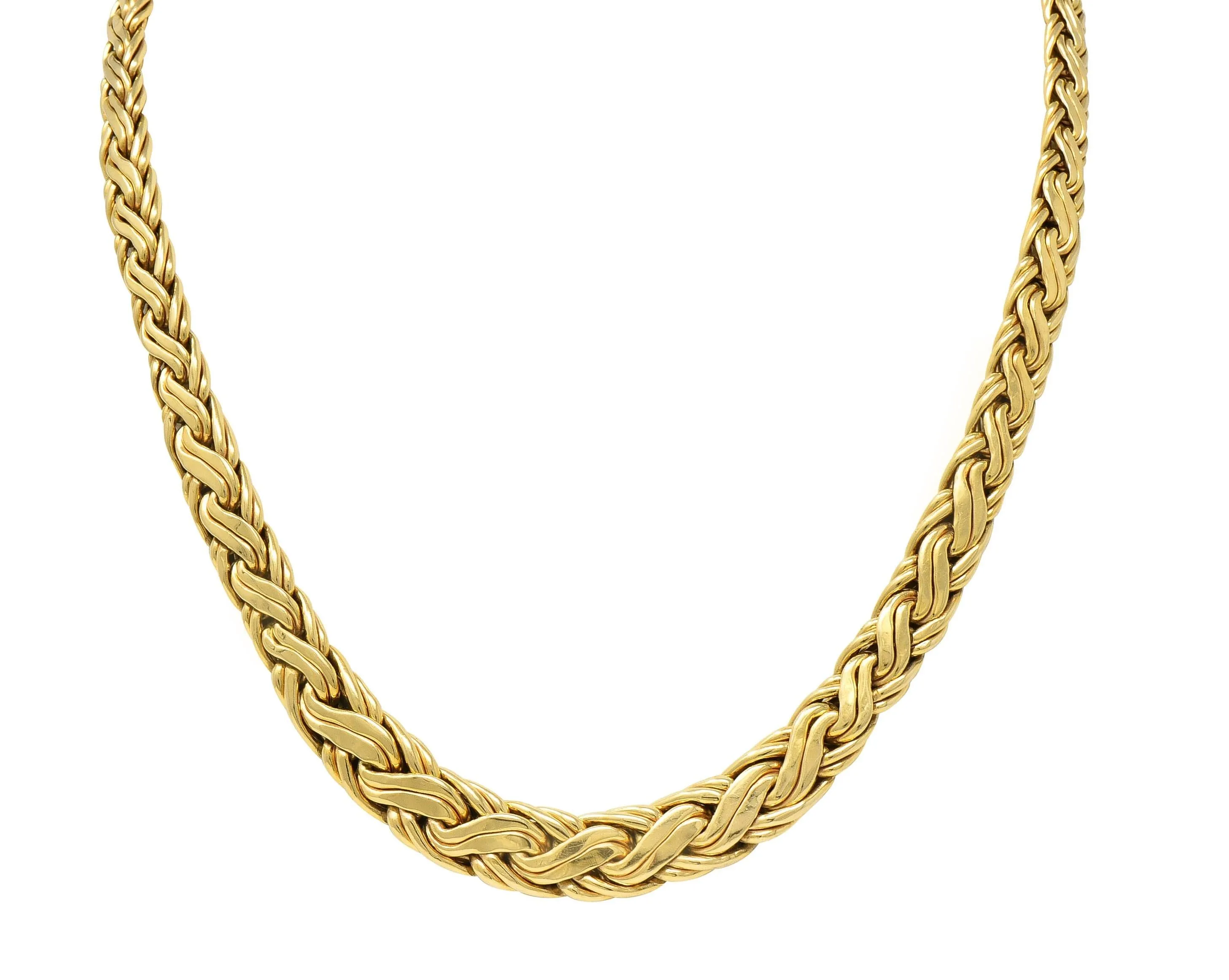 Tiffany & Co. 1980's 14 Karat Yellow Gold Vintage Graduated Wheat Chain Necklace