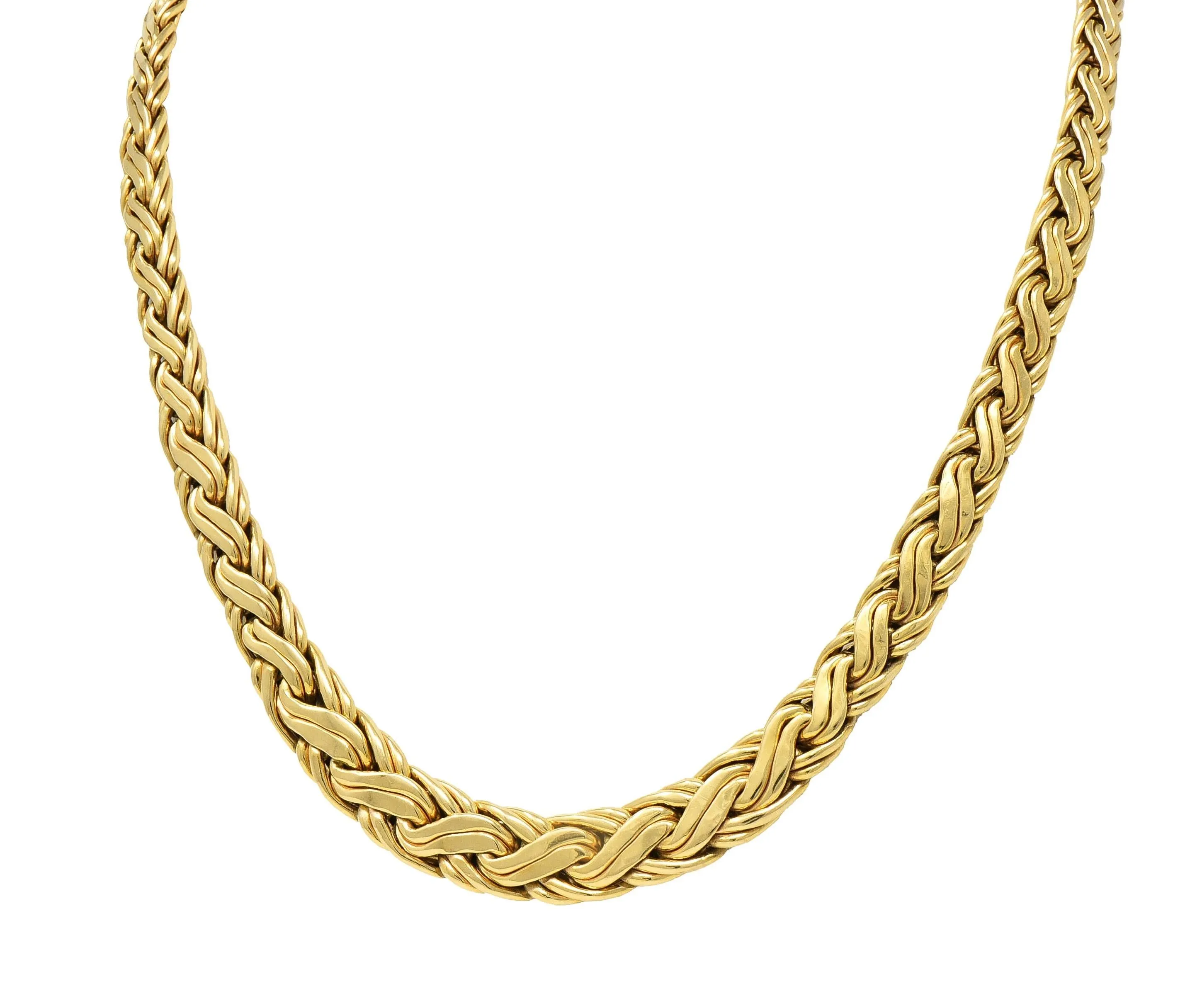 Tiffany & Co. 1980's 14 Karat Yellow Gold Vintage Graduated Wheat Chain Necklace