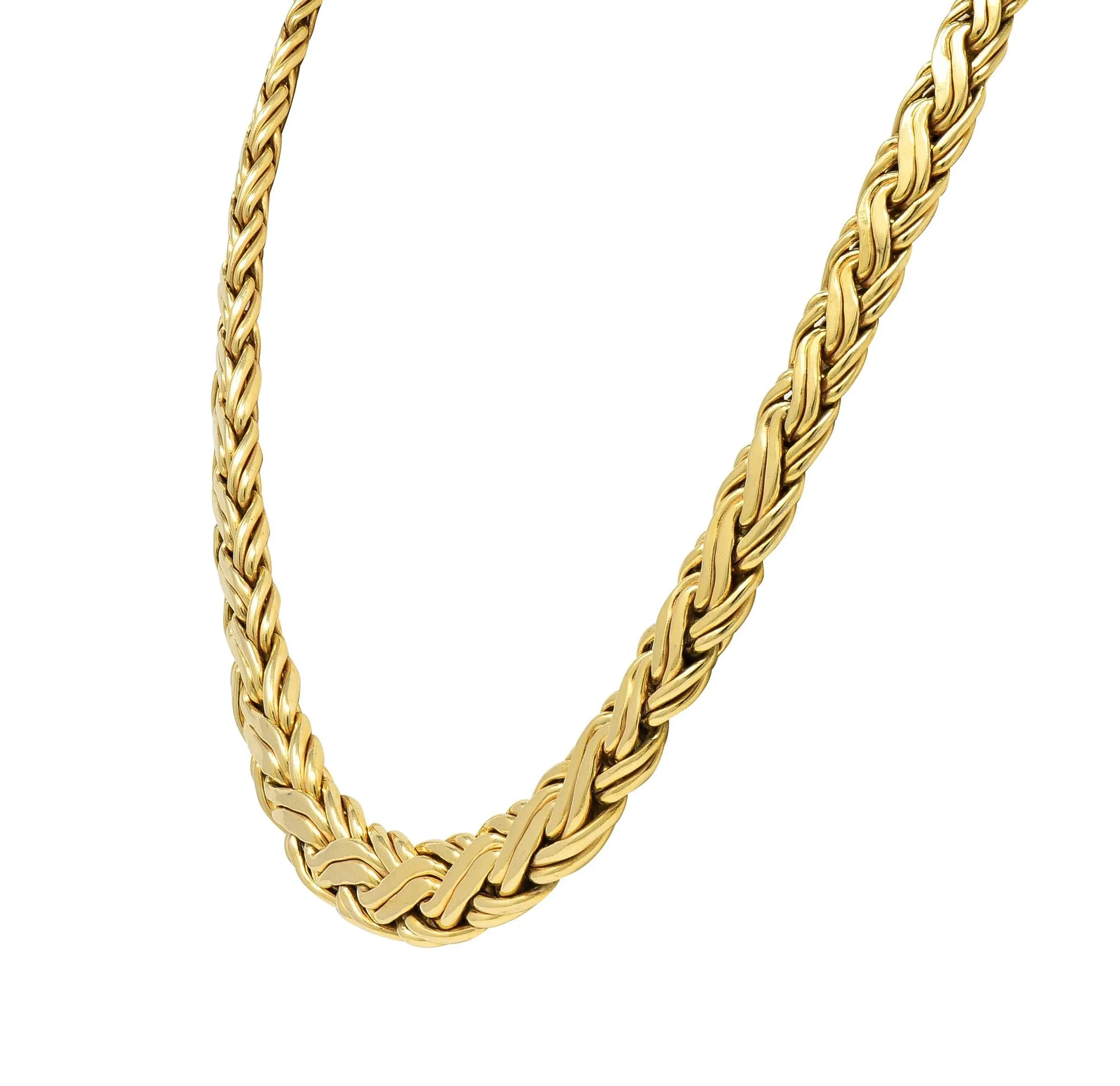 Tiffany & Co. 1980's 14 Karat Yellow Gold Vintage Graduated Wheat Chain Necklace